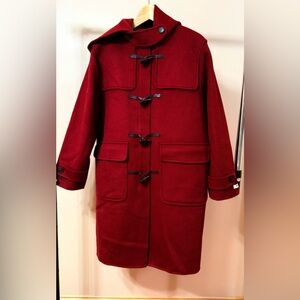 Classic Duffle Coat Hand-Made in deep Crimson Wool size M